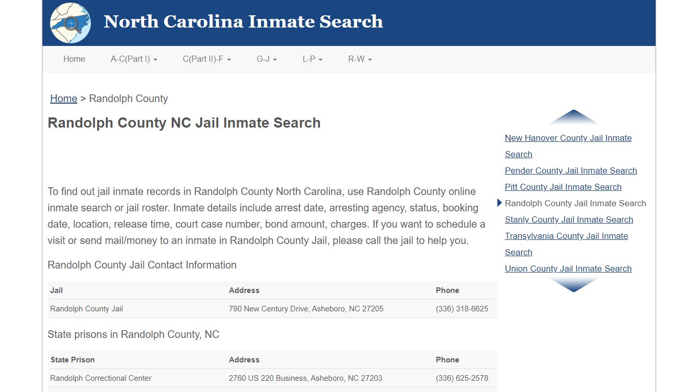 Randolph County NC Jail Inmate Search