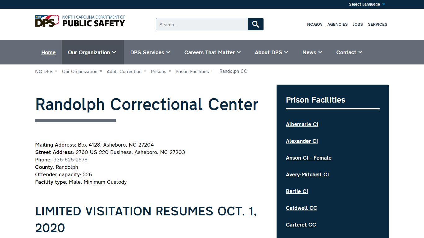 NC DPS: Randolph Correctional Center